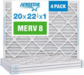 Aerostar 20x22 1/4x1 MERV 8 Pleated Air Filter, AC Furnace Air Filter, 4 Pack (Actual Size: 19 7/8" x 22 1/4" x 3/4")