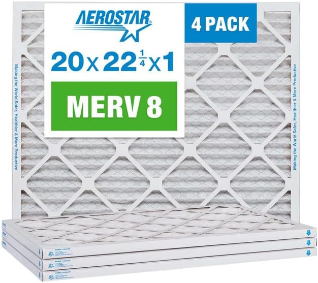 Aerostar 20x22 1/4x1 MERV 8 Pleated Air Filter, AC Furnace Air Filter, 4 Pack (Actual Size: 19 7/8" x 22 1/4" x 3/4")