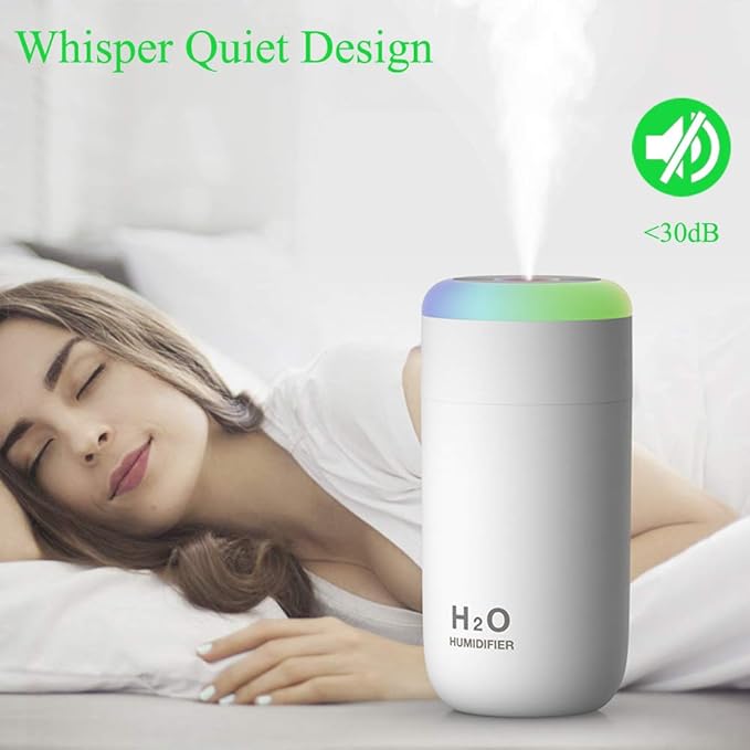 Mini Humidifier, 350ml Small Humidifier for bedroom, desk, portable, travel, plant (Pink)