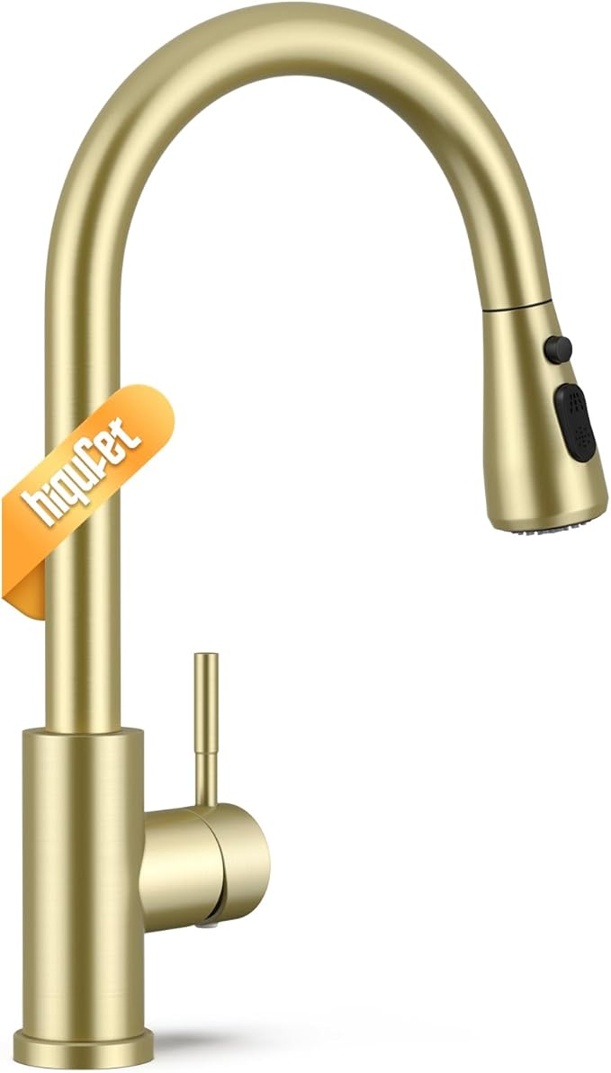 Brushed Gold Kitchen Faucet with Pull Down Sprayer, High Arc Faucet, Stainless Steel Modern RV Bar Sink Faucets for Pot Filler, Farmhouse Camper Bar Laundry, RV Bathroom