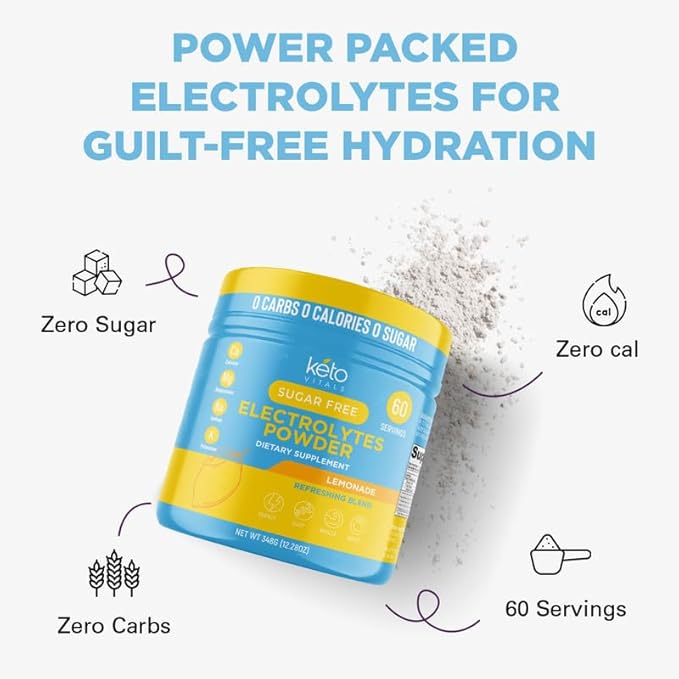 Keto Vitals Electrolytes Powder | Keto-Friendly Electrolytes with Potassium, Magnesium, Sodium, Calcium | Keto Electrolytes Supplement Energy Drink Mix | Sugar-Free, Zero Calories, Zero Carbs-FlexoryFit