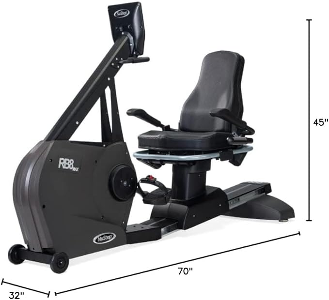 RB8MAX Recumbent Exercise Bike, Gray, Low-Impact Exercise, 360-Degree Swivel Seat, Engaging Programs Including Measuring Imbalances, & Compatible with Free NuStep Wellness App-FlexoryFit