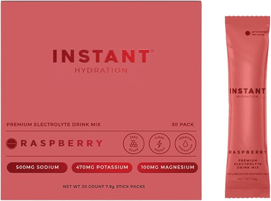 Instant Hydration Electrolytes Powder Packets - Raspberry Electrolyte Drink Mix - Zero Sugar - Keto, Vegan, Gluten-Free, Non-GMO - Boost Recovery, Brain Health, Muscle & Tissue Support- 30 Sticks-FlexoryFit