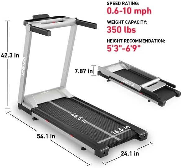 DeerRun Treadmills for Home with Incline and Handles, 3.5 HP Foldable Treadmill 350 LBS Weight Capacity for Small Spaces, Folding Running Machine with Smart APP-FlexoryFit