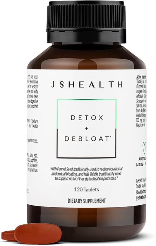 JSHealth Vitamins Detox and Debloat Liver Health Formula | Liver Detox Pills | Debloating Formula with Milk Thistle, Turmeric, Fennel | Liver Cleanse Supplement (120 Tablets)-FlexoryFit