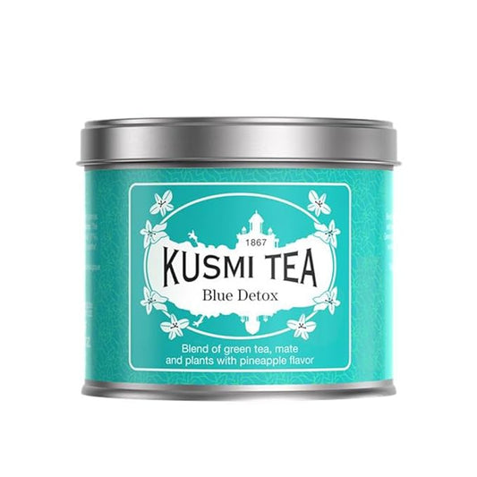 Kusmi Tea - Blue Detox - Blend of Green Tea, Mate & Pineapple - Rosehip, Rooibos, Mint, Guarana Flavours - Enjoy Hot or Iced - Loose Leaf Tea - Tin Box of 3.5 oz - Quantity for about 50 cups-FlexoryFit