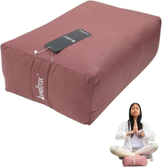 Rectangular Yoga Bolster Pillow, 18" x 12" x 6", Pink Cotton-FlexoryFit