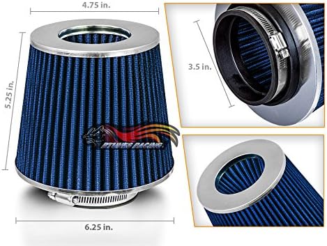 BLUE 3.5" 89 mm Inlet Cold Air Cone Replacement Quality Performance Washable Clamp-On Dry Air Filter