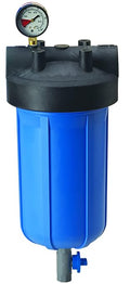 Pentair Pentek 150360 PBH Big Blue Bag Filter Housing, 1" NPT #10 Bag Vessel Assembly with Gauge, Wrench and Drain Valve, 10-Inch, Black/Blue