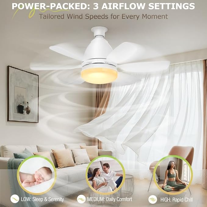 Socket Fan Light Ceiling Fans with Lights and Remote, Dimmable LED 3 Colors 3000K-6500K, 1556 Lumens Light Bulb Screw in Ceiling Fan for Bedroom, Kitchen, Living Room, Closet
