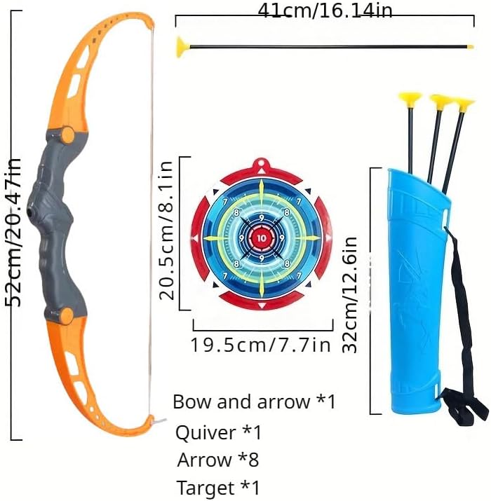 Kids Bow and Arrow Set Age 4-6 | Outdoor Toy with 8 Safety Arrows|Blue Orange Archery Gift for Boys Girls Birthday Party (Orange)