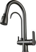 Kitchen Sink Faucet with Pull - Down Sprayer, 2 - Handle 3 - in - 1 Kitchen Sink Filter Faucet, Cold and Hot Mixer Drinking Water Faucet (Black-02)