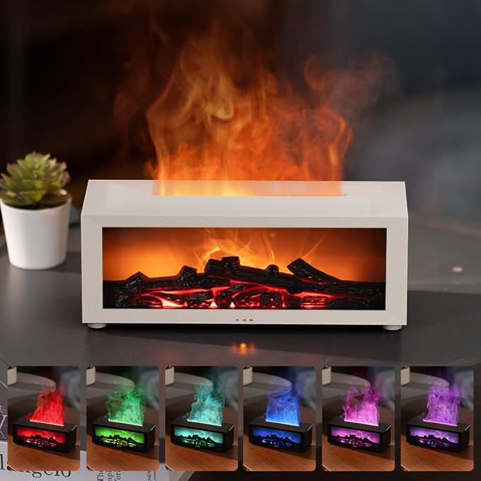 Eseential Oil Diffuser, Fireplace Flame Oil Diffuser - Aromatherapy Aroma Humidifier, Upgrade 7 Flame Colors Noiseless 150ml Remote Control - Perfect for Bedroom Home Office (Fireplace Black)