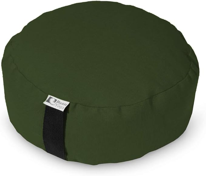 Bean Products Zafu Meditation Pillows for Sitting on Floor, Yoga Cushion, Cotton/Buckwheat Fill Yoga Pillow, Zafu Meditation Cushion, Zen Kneeling Prayer Pad- Made in USA - 14" Round - Earth-FlexoryFit
