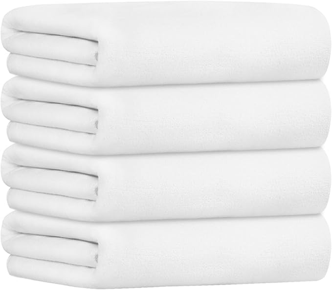 JML Microfiber Towels, Bath Towel Set - Extra Large, Soft, Absorbent, Fast Drying for Adult, Hair, Swimming, Fitness, Sport, Yoga, 4 Pack, 27" x 55", White-FlexoryFit
