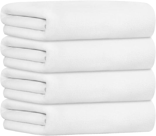 JML Microfiber Towels, Bath Towel Set - Extra Large, Soft, Absorbent, Fast Drying for Adult, Hair, Swimming, Fitness, Sport, Yoga, 4 Pack, 27" x 55", White-FlexoryFit