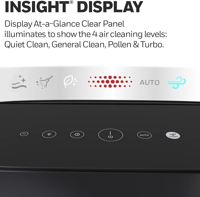 Honeywell Allergen Plus HEPA Air Purifier for Home Large Rooms up to 2400 Ft², Air Quality Monitor, Auto Mode, Reduces Allergens, Pollen, Pet Dander, Odors, Smoke, Black, HPA5300B