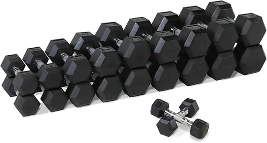 WF Athletic Supply Rubber Coated Hex Dumbbell Set, Multiple Choices Available - Dumbbells with Rack Stand and Mat, or Dumbbells Only (200/550/1200/2100/3000 LB)-FlexoryFit