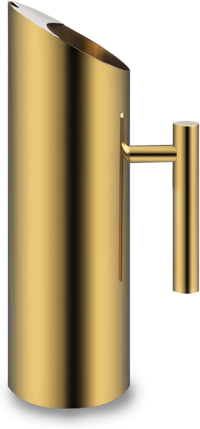 Modern Golden Water Carafe 53oz Polished Stainless Steel Water Jug with Ice Guard Cold Drinking Pitcher for Tea Water Wine Beer Juice