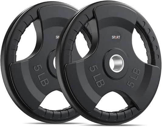 SPART Weight Plate 2-Inch Rubber Coated Olympic Grip Plate for Barbell,Solid Cast Iron Weight Plates in Pairs or Single for Strength Training,Weightlifting,Crossfit,Home Gym(5LB/10LB/25LB/35LB/45LB)
