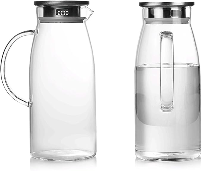 60 Ounces Glass Pitcher with Lid, Hot/Cold Water Jug, Juice and Iced Tea Beverage Carafe