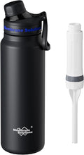 Membrane Solutions C3 Filtered Water Bottle, 32oz Stainless Steel Water Bottle with Replaceable Filter Cartridge, Portable Water Filter, Travel, Hiking & Camping for Drinking Water(Black)