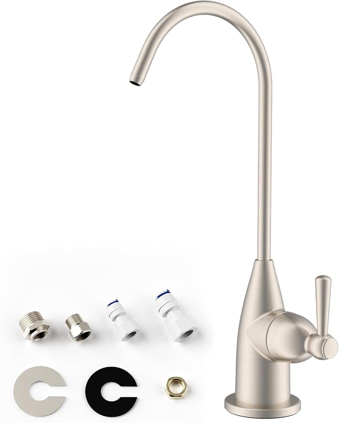 Hibbent Drinking Water Faucet for Bar and Kitchen Sink, Stainless Steel Reverse Osmosis RO Faucet for Under-Sink Filtration System, Brushed Nickel Finish