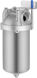 Amwater NSF/ANSI 42 Stainless Steel Whole House Water Filter Housing, 5" x 2.5" Sediment Water Filter System for Heavy Duty, Well & City Water, 1" NPT Port, Drain Valve Style C