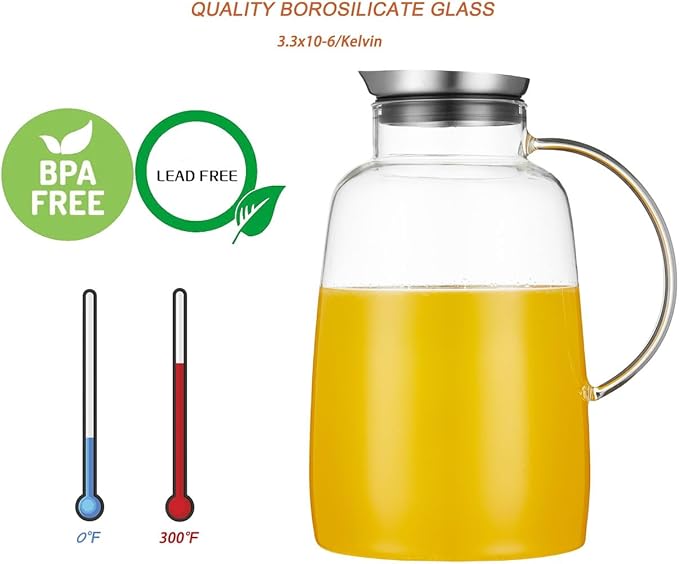 Purefold Pitcher with Lid, 109 Ounces Water Pitcher, Heat Resistant Leakproof, Borosilicate Glassware for Boiling Water, Iced Tea, Juice, Milk, Coffee, Lemonade, Hot and Cold Beverages
