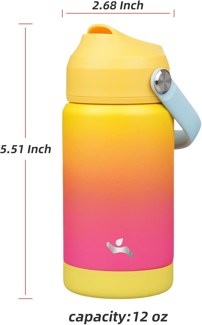 Insulated Water Bottle with Straw Lid,12 oz Stainless Steel Vacuum Metal Bottle with Silicone Handle,Rainbow-FlexoryFit