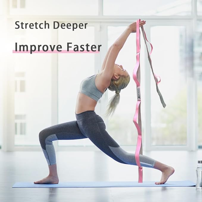 Stretching Strap Yoga Strap with Loops, Stretch Straps for Physical Therapy, Non-Elastic Exercise Strap for Pilates, Dance and Gymnastics with Workout Guide-FlexoryFit