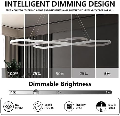 Led Pendant Lights for Kitchen Island Pendant Light Dining Room Chandelier Light Fixture, Dimmable Modern Led Chandelier,Adjustable Height Music Note Shape Modern Ceiling Light Fixture