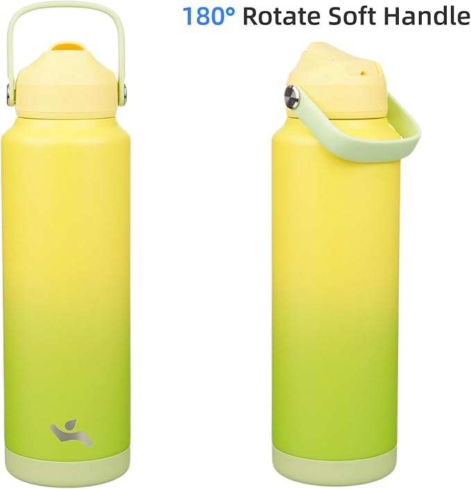 Insulated Water Bottle with Straw Lid,40 oz Stainless Steel Vacuum Metal Bottle with Silicone Handle,Lime-FlexoryFit