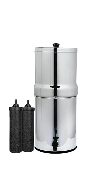 AquaEasy NSF/ANSI 372 Certified Stainless Steel Gravity Water Filter System with Tap (2.25 Gallon) with 2X Activated Carbon Filter, Countertop Water Filtration System with Tap (Lite)
