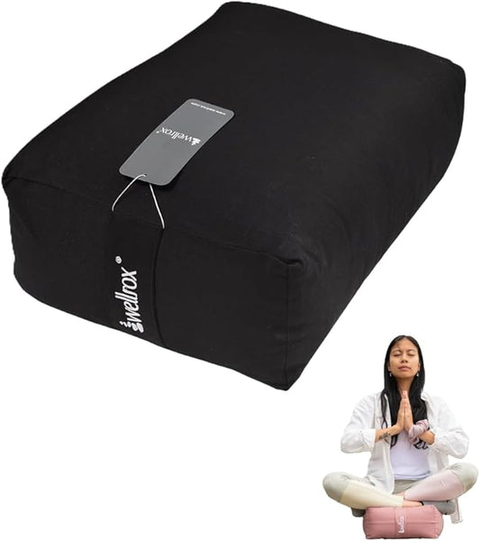 Rectangular Yoga Bolster Pillow, 18" x 12" x 6", Pink Cotton-FlexoryFit