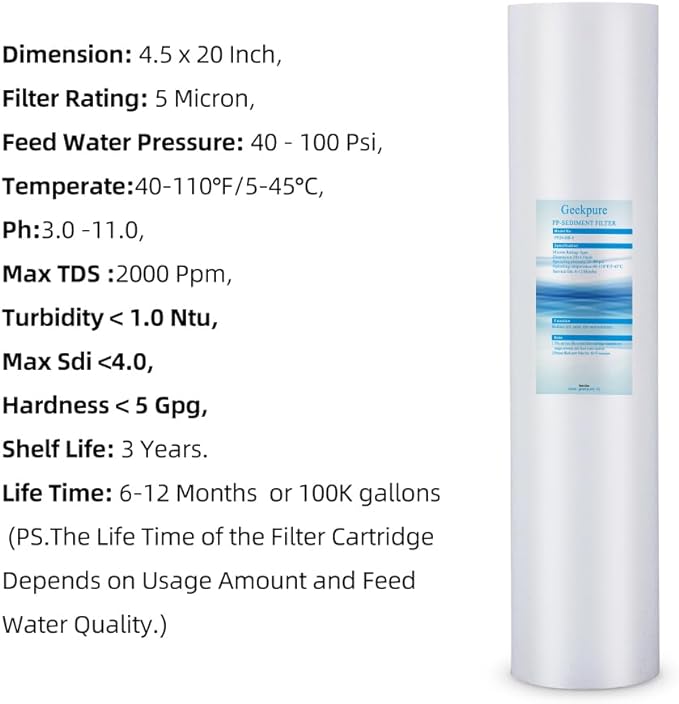 Geekpure 20-Inch Whole House Polypropylene PP Sediment Replacement Filters-4.5" - Image 4