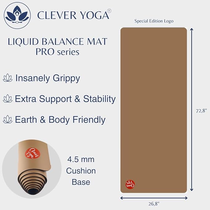 Clever Yoga Liquid Balance Thick Yoga Mat - Pro Exercise Yoga Mat with Non-Slip Surface for Home Gym, Earth-Friendly & Recyclable Pilates and Workout Pad Women & Men, 4.5 mm-FlexoryFit