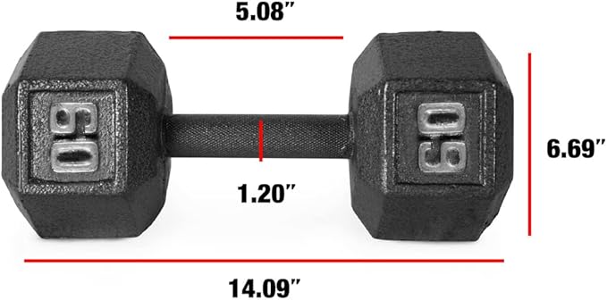 WF Athletic Supply Cast Iron Solid Hexagon Gray/Black Dumbbells, Strength Training Free Weights Set of 2 for Women and Men, Hand Weights Sold by Pairs, Multi-Select Size Options Available-FlexoryFit
