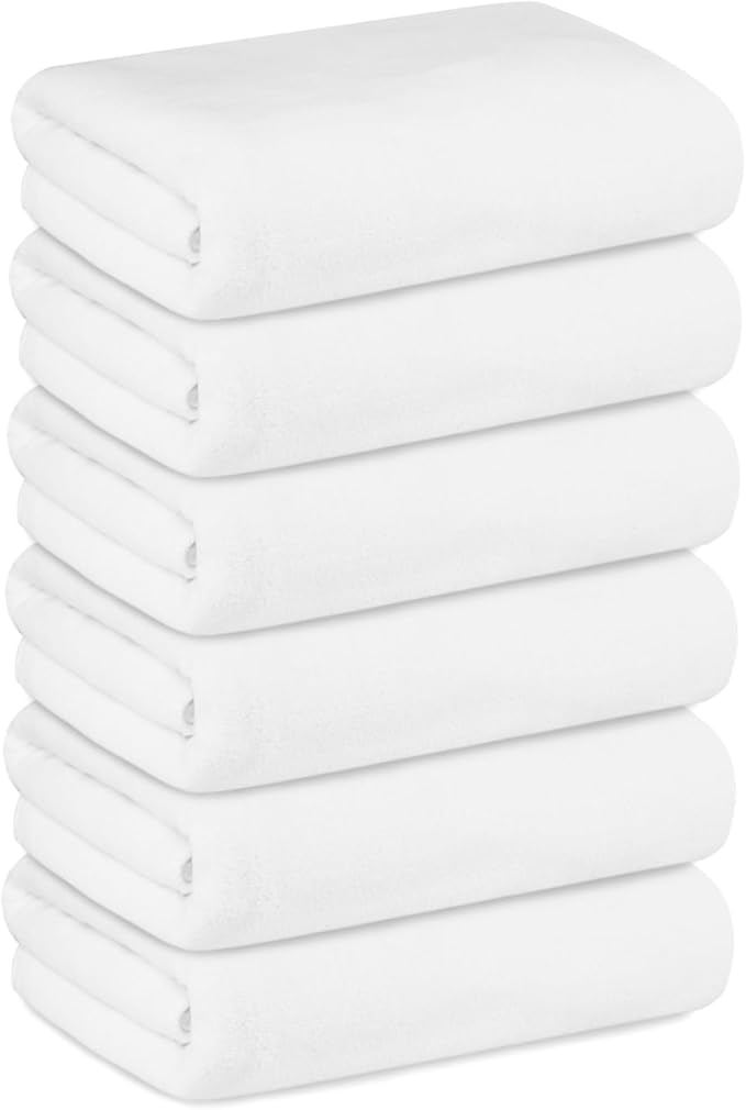 JML Bath Towels, Large Microfiber Bathroom Towel Set 6 Pack 30" x 60", Soft Absorbent Microfiber Body Towels for Adult, White-FlexoryFit