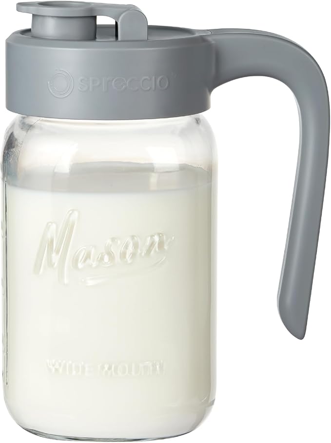 32 oz Glass Pitcher with Lid, 1 Quart Mason Jar Pitcher with Lid Airtight by spreccio
