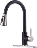 WOWOW Kitchen Faucets for Sink 1 or 3 Hole, High Arc Stainless Steel Kitchen Sink Faucet with Sprayer, Brushed Nickel and Black Faucet for Kitchen RV Laundry Sinks
