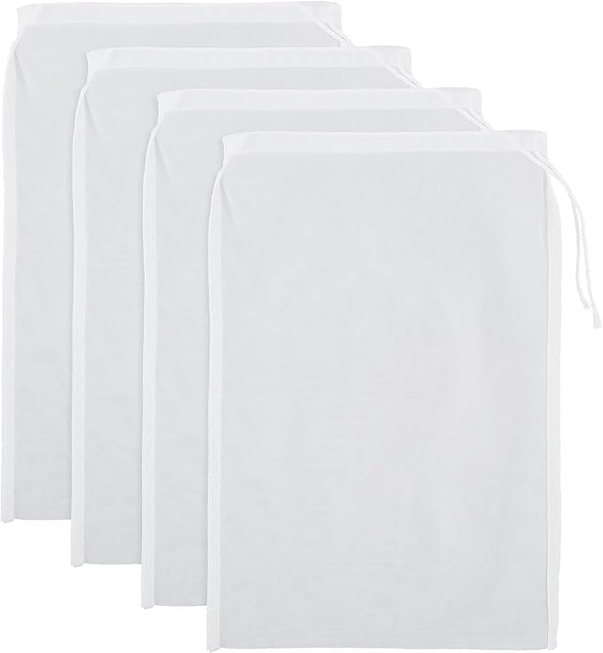 4 Pack Nylon Nut Milk Bag 8 × 6 Inches Fine Mesh Cheese Cloth Multiple Usage Reusable Food Strainer Professional Cold Brew Filter for Straining Fruit Juice Coffee Tofu Greek Yogurt Tea (8×6in)