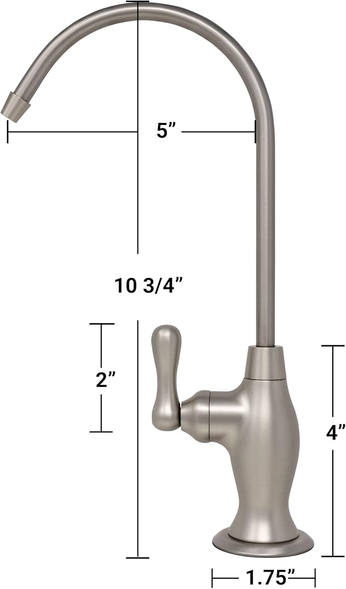 Non-airgap RO Faucet Reverse Osmosis Drinking Water Filtration System Water Dispenser Spout (Polished Nickel). Vase Style with Faucet Wrench RO-FW148. NSF Certified.