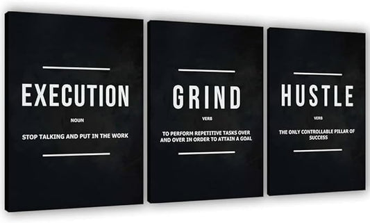 Success Canvas Painting Wall Art Quote Motivational Wall Art Execute Wall Decor 3 Pieces Black Poster Positive Inspirational Framed Artwork Prints Picture for Living Room Office 60''Wx 28''H-FlexoryFit