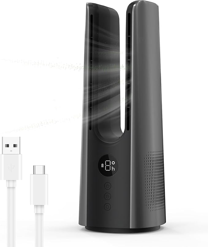 Desk Fan, Portable Bladeless Desk Fans with 9 Speed Adjustment, 14 Inch USB Rechargeable Fan 5000mAh Battery, 60° Oscillating, Touch Control Mini Fan for Office Bedroom Living Room