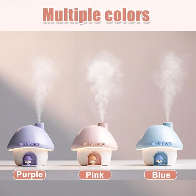 Mushroom Humidifier, 300ML Mist Humidifier, Portable Air Humidifer with Night Light for Bedroom Office Car