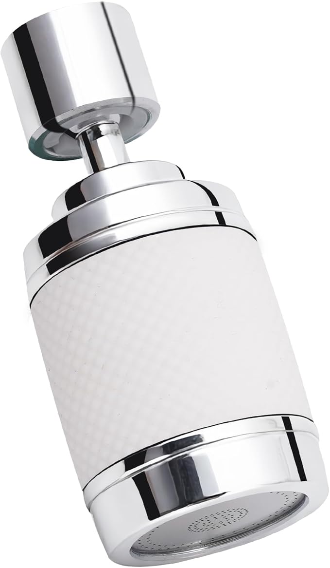 360 ° rotation kitchen faucet nozzle with filter High pressure water saver Bubble mode faucet extender accessory for 3 spray modes (White)