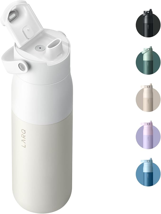 LARQ Bottle Swig Top 23oz - Insulated Stainless Steel Water Bottle With Built-In Silicone Handle | BPA Free | Reusable Water Bottle for Sports, Gym, and Travel, Granite White