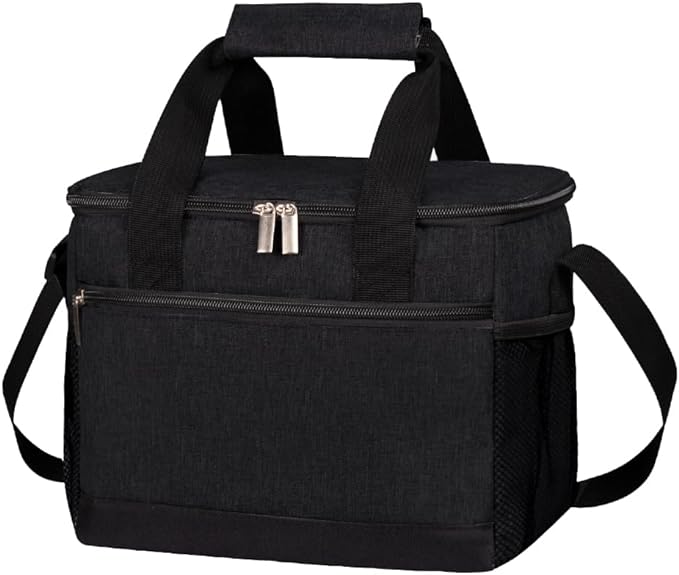 iknoe Large Foldable Cooler Bag, 8.5L Insulated Lunch Bag, Leakproof Lunch Cooler Tote with Multi-Bag Design Suitable for Beach, Picnic and Office Use, Black 15-Can-FlexoryFit