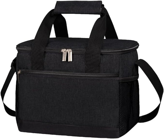 iknoe Large Foldable Cooler Bag, 8.5L Insulated Lunch Bag, Leakproof Lunch Cooler Tote with Multi-Bag Design Suitable for Beach, Picnic and Office Use, Black 15-Can-FlexoryFit
